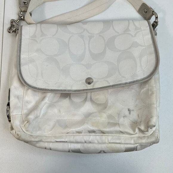 Coach White Kyra Bag Signature C Print Messenger Jacquard Fabric Crossbody READ - Picture 3 of 13